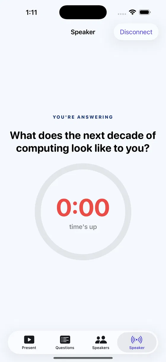 iPhone speaker view showing time's up