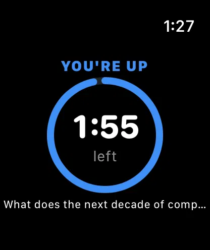 PanelPilot on Apple Watch showing the speaker's remaining time
